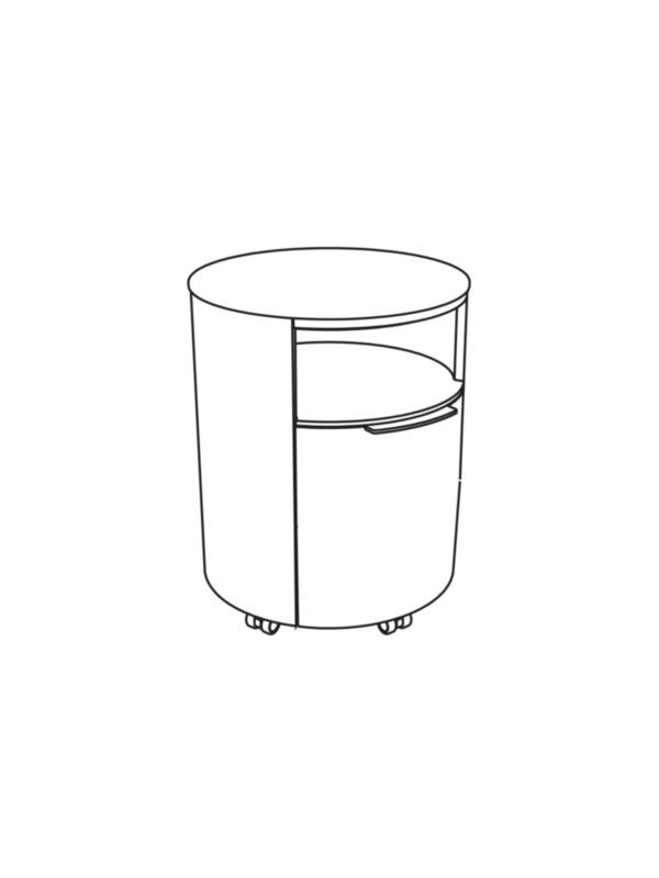Rundkommode mit einen offenen Fach oben und einem hohen Schubkasten unten 