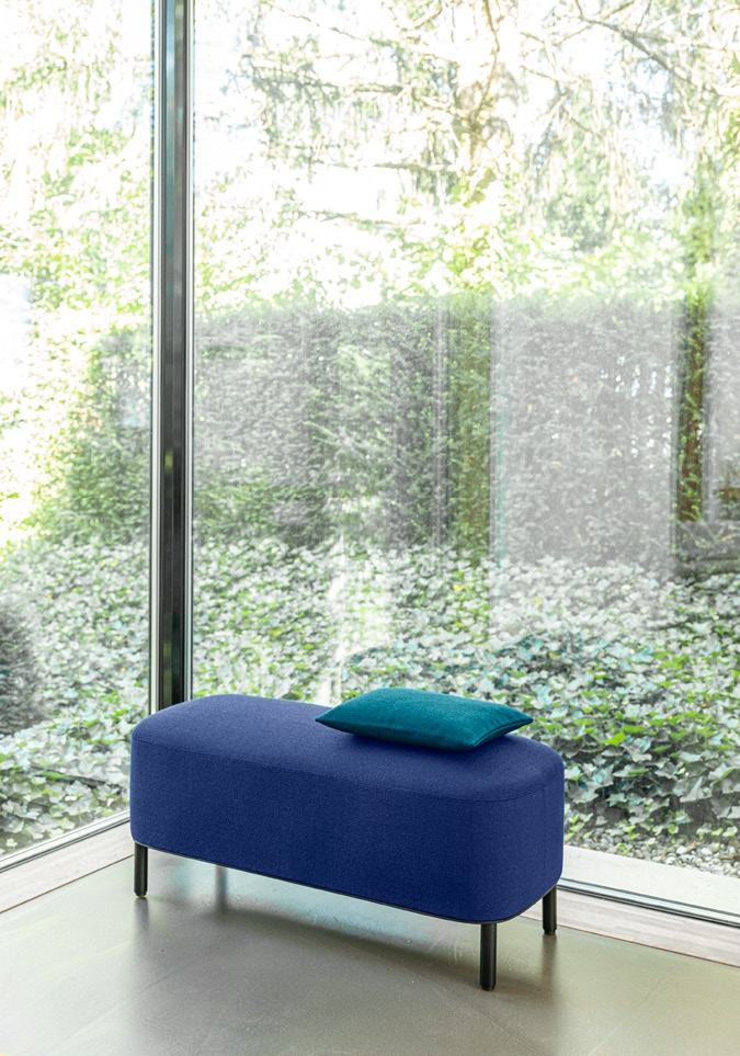 Schönbuch designer stool bench Amie upholstered leg frame solid wood blue versatile Christian Haas