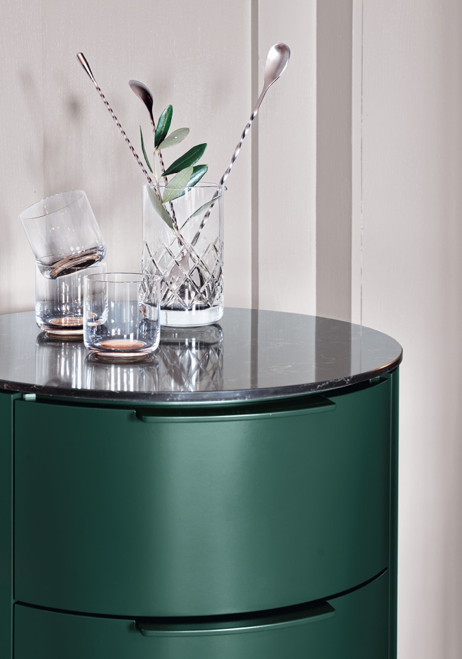 Schönbuch designer bar circular cabinet functional versatile wood green Thomas Althaus