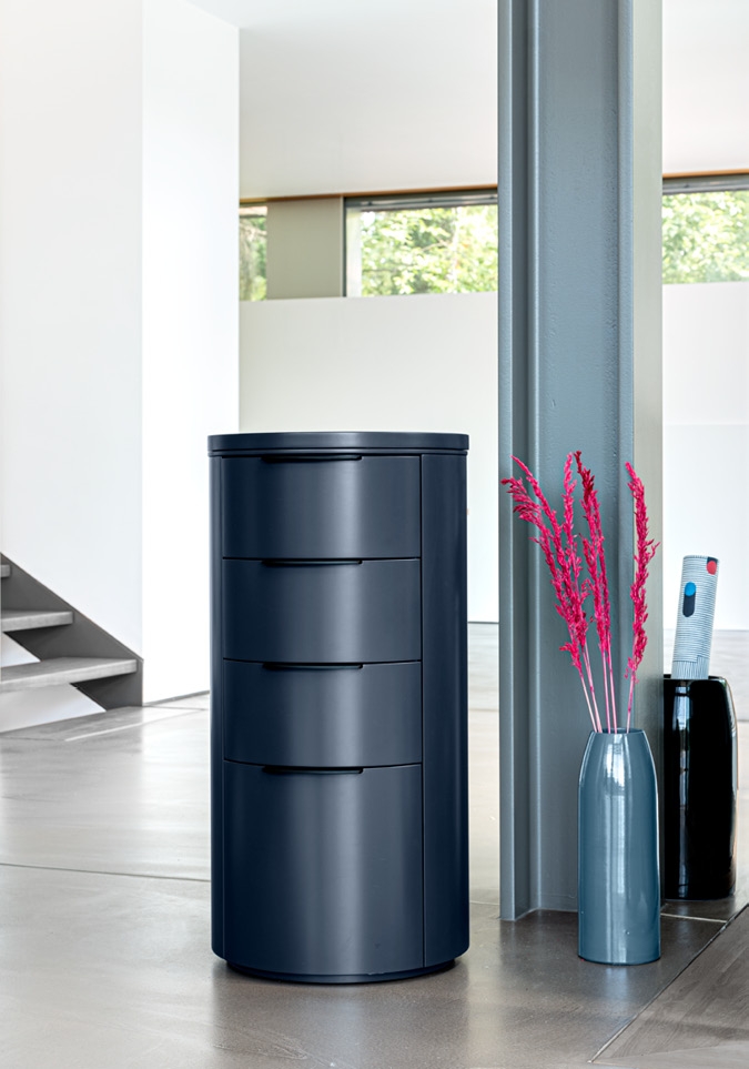 Schönbuch designer circular cabinet functional versatile wood blue Thomas Althaus