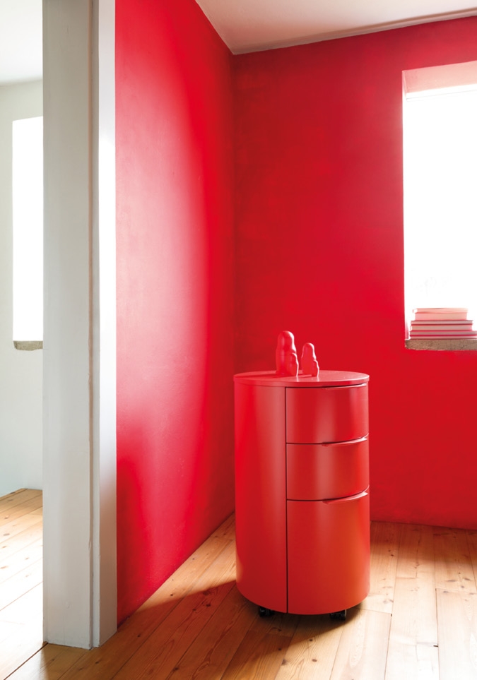 Schönbuch designer circular cabinet functional versatile wood red Thomas Althaus