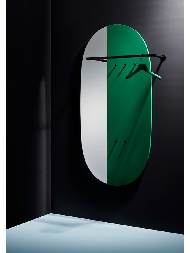 Schönbuch designer wall-mounted coat rack Mask wood green mirror panel functional Sebastian Herkner