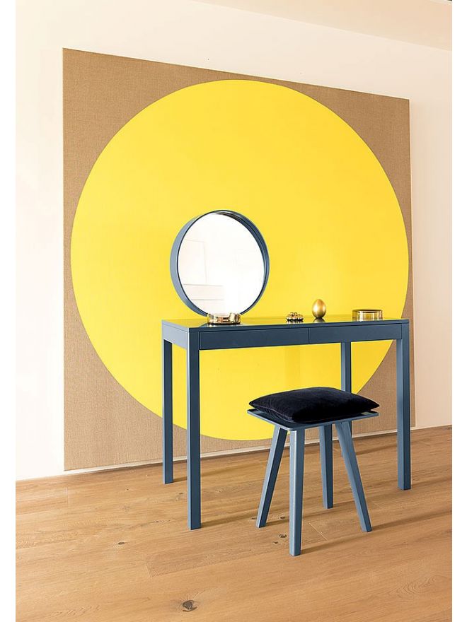 Schönbuch designer dressing table Sphere with mirror wood modern minimalist petrol blue Martha Schwindeling