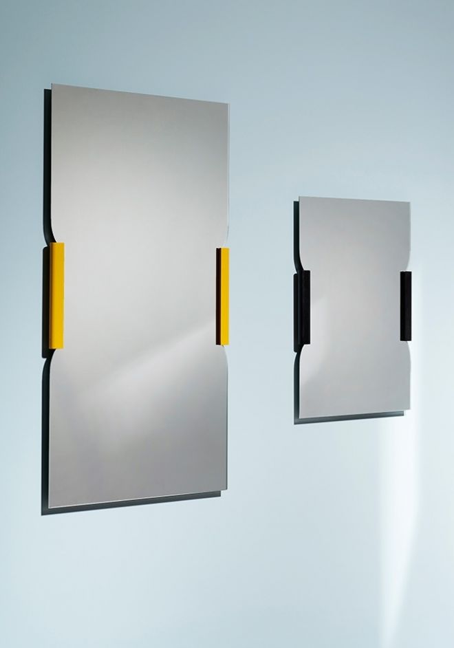 Schönbuch designer wall mirror Brace solid wood black yellow puristic Martha Schwindling