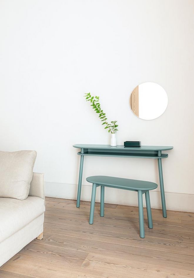Schönbuch designer console table Bureau wood turquoise blue space-saving Earnest Studio