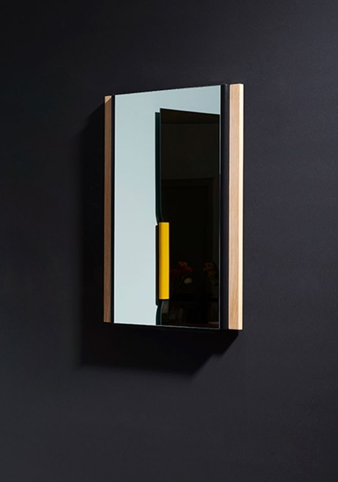 Schönbuch designer wall mirror Koro solid wood oak black linear design Martha Schwindling