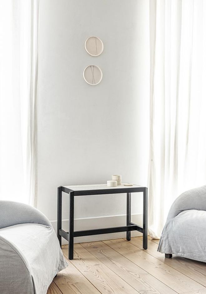 Schönbuch designer console table angular solid wood black ceramic tile Christian Haas