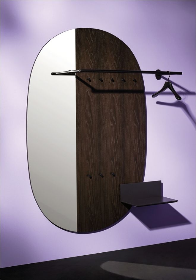 Schönbuch designer wall-mounted coat rack Mask wood bog oak mirror panel functional Sebastian Herkner