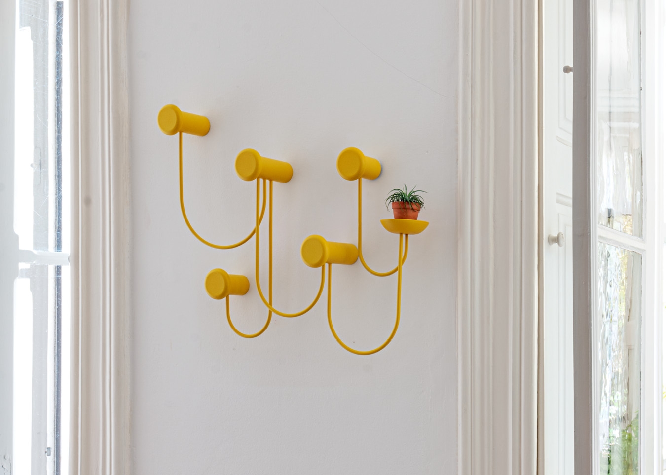 Schönbuch designer wall-mounted coat rack Pina hooks metal yellow Laurent Batisse