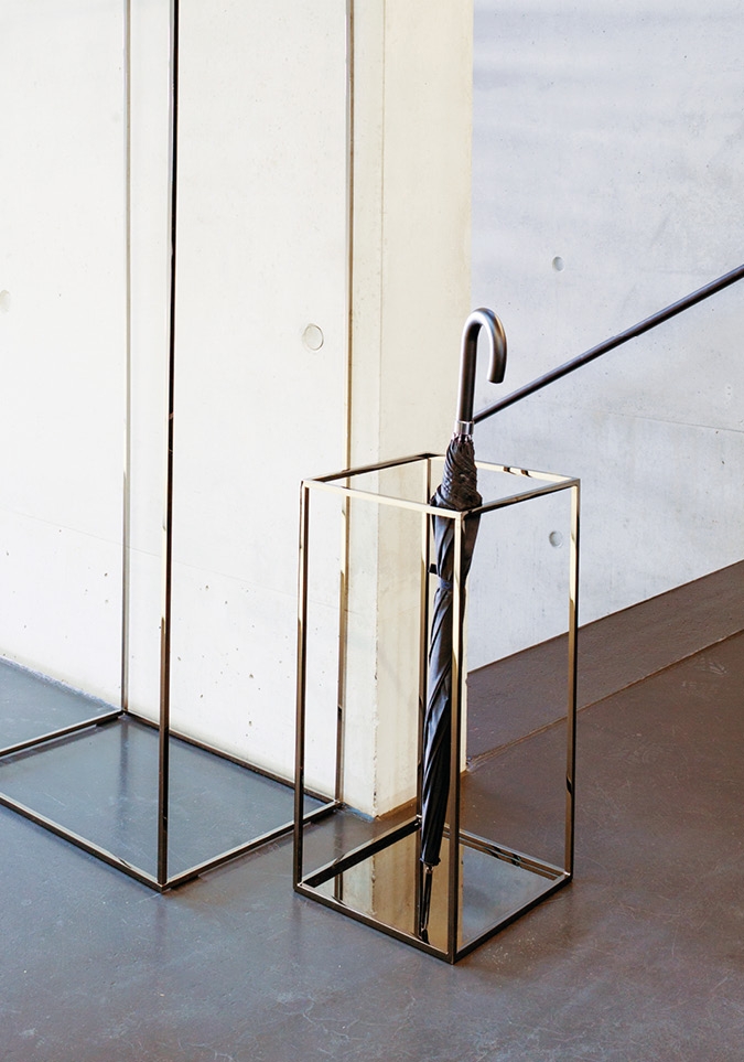 Schönbuch designer umbrella stand Rack metal square smoked chrome minimalist f/p design