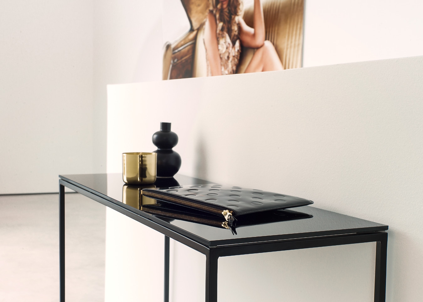 Schönbuch designer console table Rack metal frame glass top rectangular black minimalist f/p design