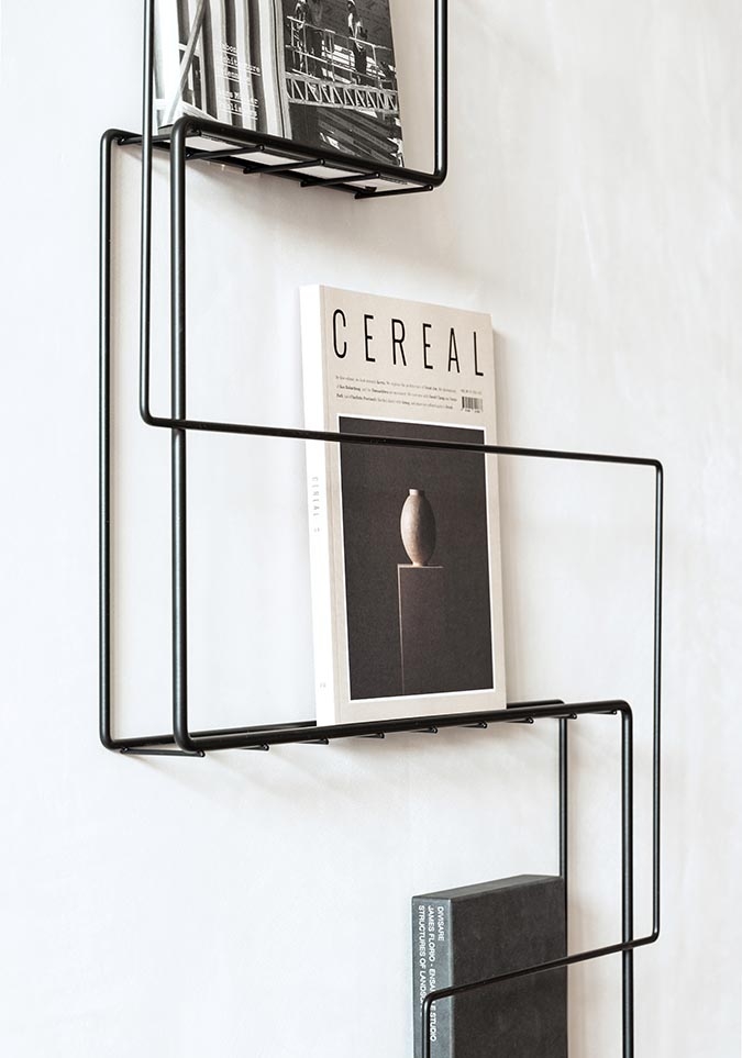 Schönbuch designer newspaper holder Revue wall-mounted metal minimalist black Anna Maria Nilsson