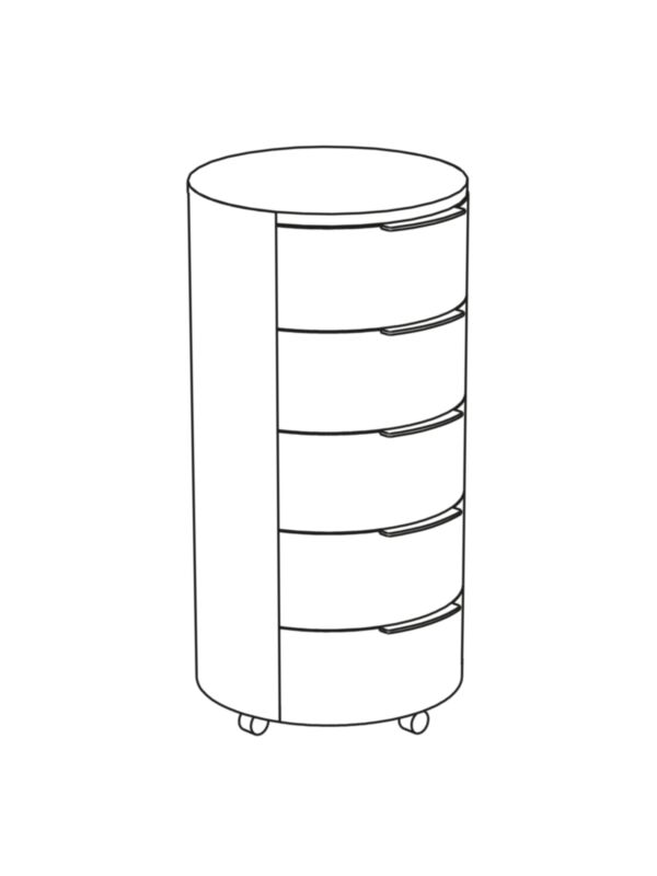 Circular cabinet with five drawers