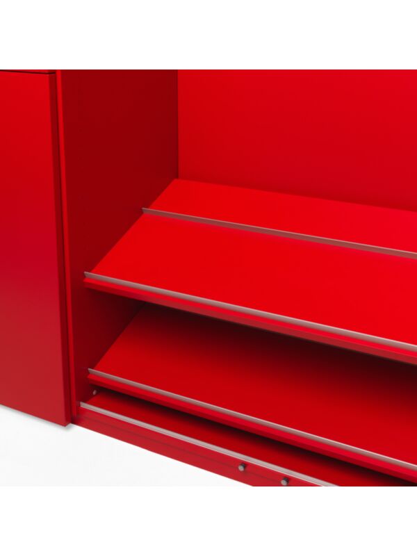 Shoe shelf with natural anodised aluminium strips 