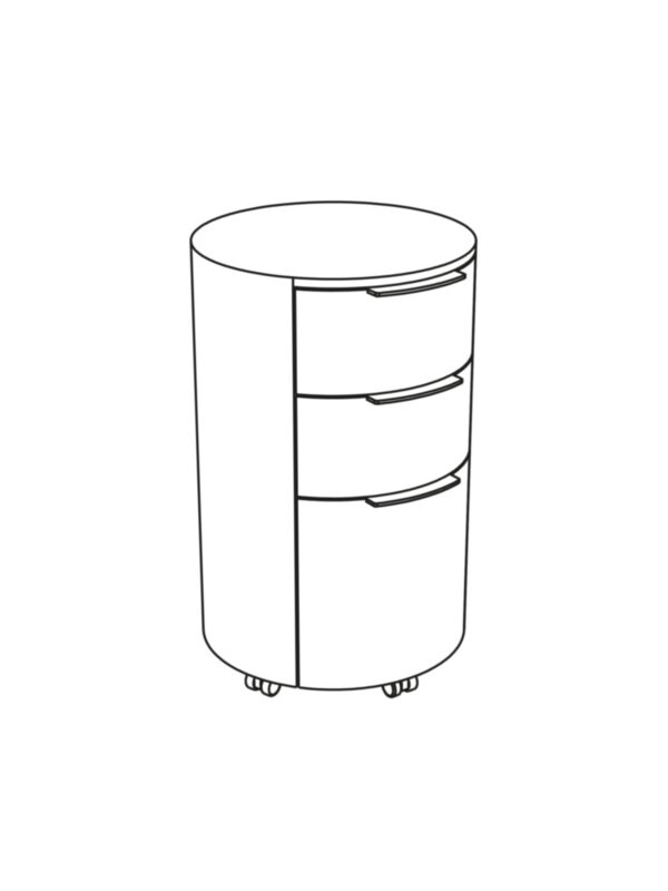 Circular cabinet with two drawers and one deep drawer