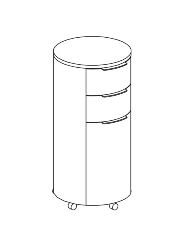 Drinks cabinet with three drawers and flexible arrangements of two bottom drawers